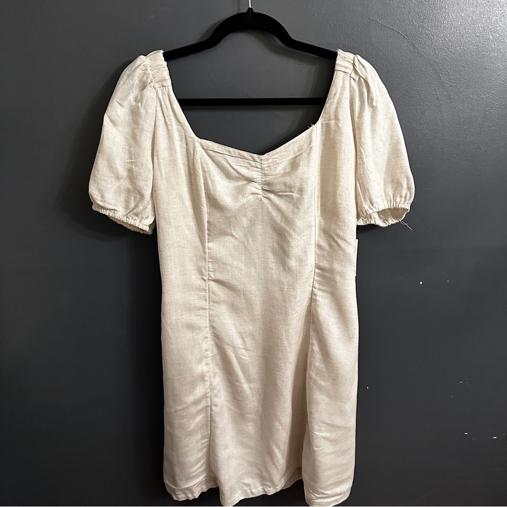 NWT Japna back tie oatmeal colored linen mini dress | size medium